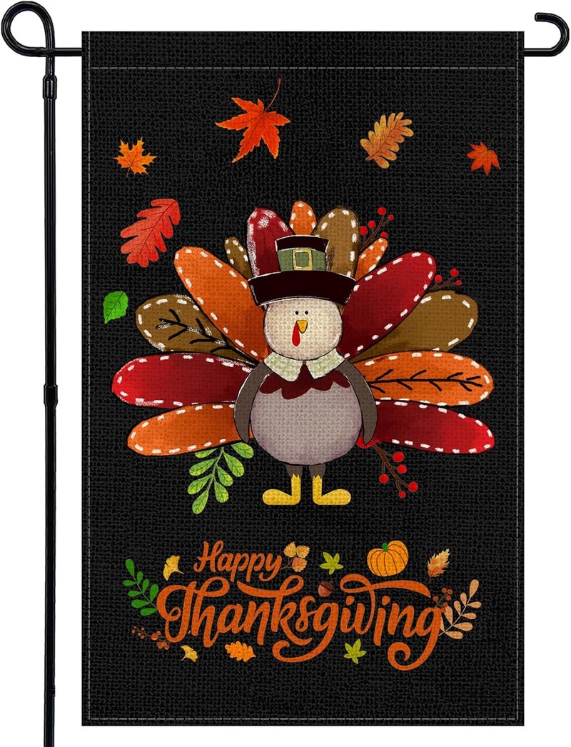 Agroon Fall Thanksgiving Turkey Garden Flag 12x18 Inch, Double Sided Bless Harvest Holiday Burlap Yard Flag for Outdoor Decoration - Image 1